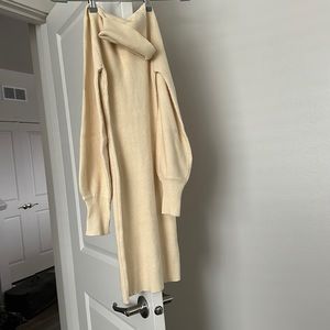 Long sleeve cream turtleneck sweater dress